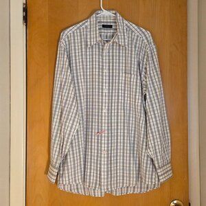 Canali Sportswear Button Up Shirt Mens L Brown Check 100% Cotton Italy Luxury